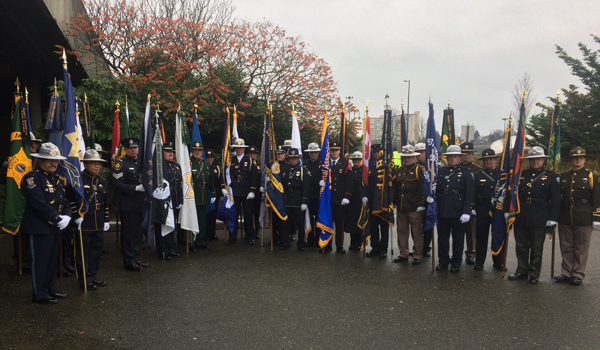 South Snohomish County Honor Guard with flag at memorial in Tacoma, WA 12/2016.